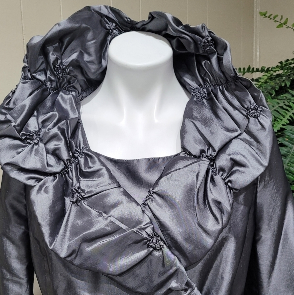 Nubiano Silver Gray Elegant 2-Piece Dress Suit Set Sz 8 Textured Midi Skirt - Picture 7 of 15